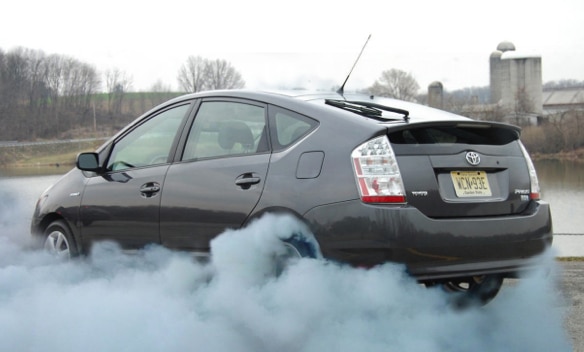 A stock Toyota Prius burning out