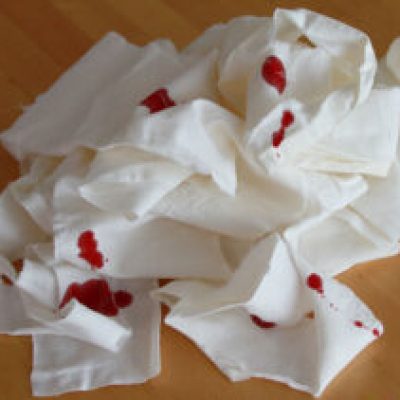 Cloth strips with blood   Public Domain 300x211
